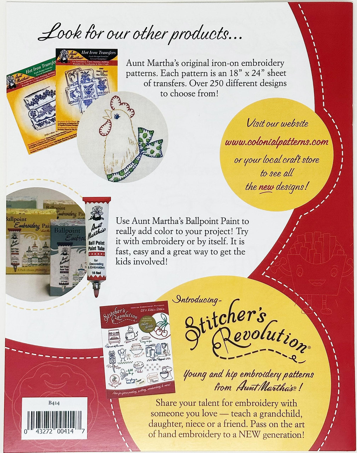 Aunt Martha's 414 Kitchen Humor Embroidery Transfer Pattern Book, Over 15 Iron On Patterns Aunt Martha's