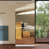 WOODTIME Wardrobe Closet with All Mirror, Wooden Armoire with 4 Doors & Hanging Rod, Clothes Storage Cabinet Organizer for Bedroom Apartment, White WOODTIME