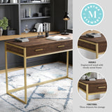 Martha Stewart Ollie Home Office Desk with 3 Drawers in Walnut Wood Grain with Polished Brass Hardware Martha Stewart