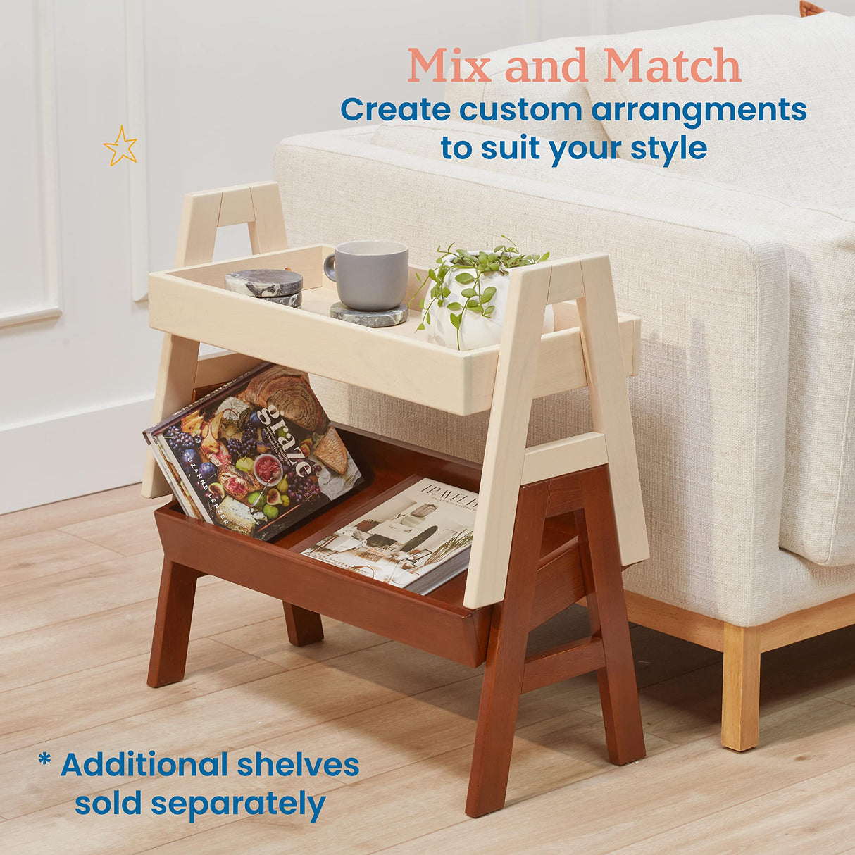 ECR4Kids Adjustable Stacking Shelf with Full Edge, Bookcase, Antique White ECR4Kids