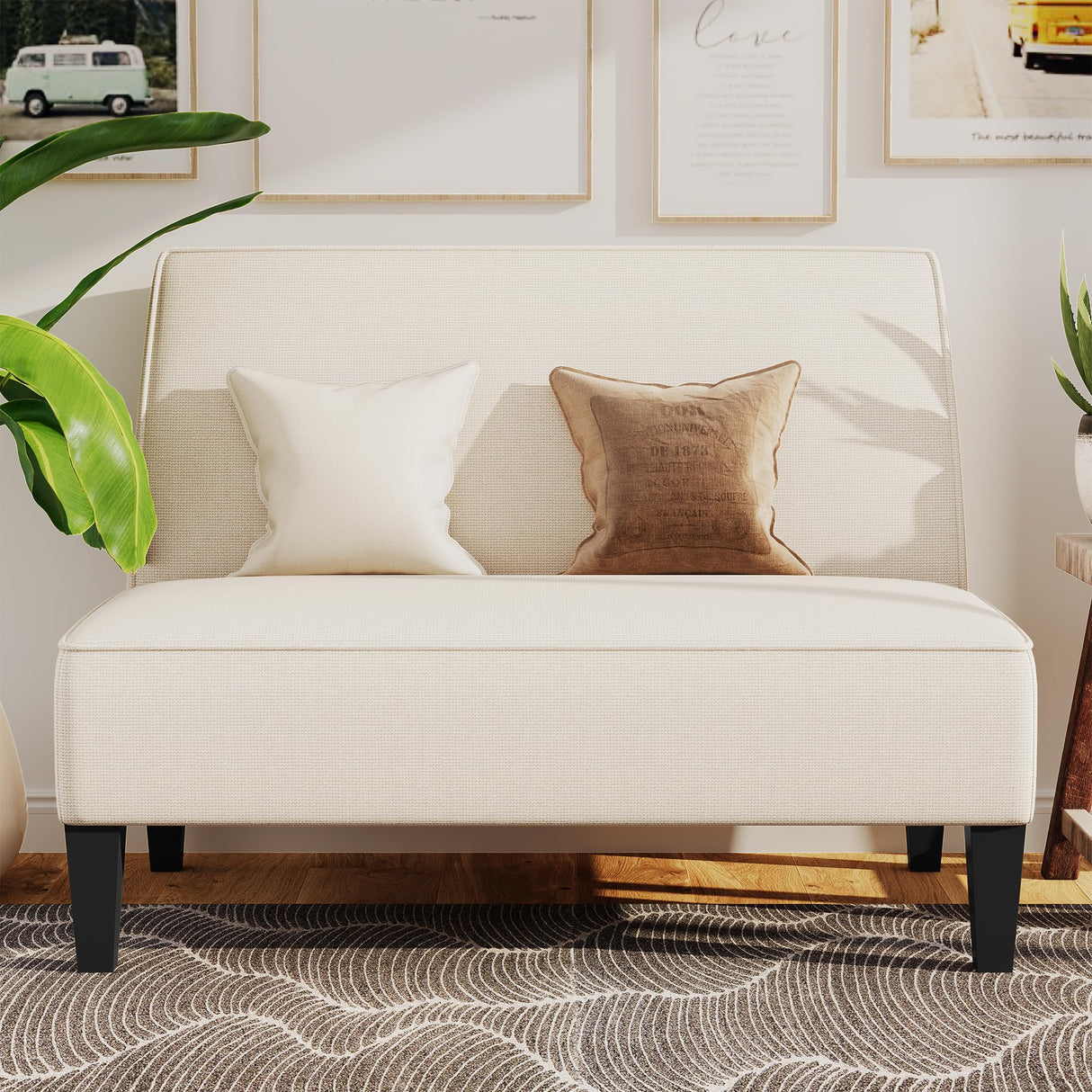 Yongqiang Small Loveseat Mini Sofa Couch Accent Upholstered Bench with Back Living Room Bedroom Office Armless Love Seat Settee Beige Yongqiang