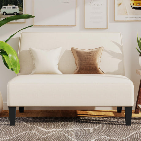 Yongqiang Small Loveseat Mini Sofa Couch Accent Upholstered Bench with Back Living Room Bedroom Office Armless Love Seat Settee Beige Yongqiang