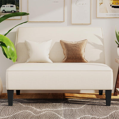 Yongqiang Small Loveseat Mini Sofa Couch Accent Upholstered Bench with Back Living Room Bedroom Office Armless Love Seat Settee Beige