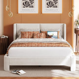 LIKIMIO Full Bed Frame with USB Ports, Upholstered Bed Frames with Headboard, Cloud Bed Frame No Box Spring Needed, Cream White LIKIMIO