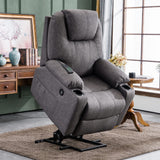 MCombo Medium Power Lift Recliner Chair Sofa with Massage and Heat for Elderly, 3 Positions, Cup Holders, and USB Ports, 2 Side Pockets, Fabric 7040 (Medium, Gray) MCombo