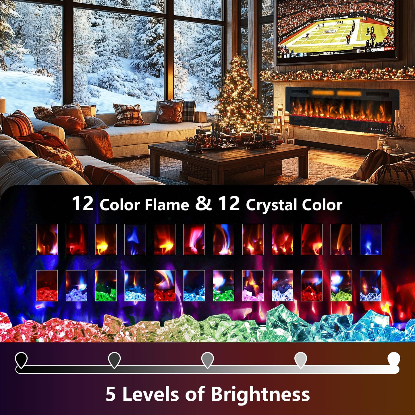 60" Electric Fireplace in-Wall Recessed,1500W Ultra-Thin Wall Mounted Fireplace Heater, Multicolor Flame Low Noise Timer Touch Screen &Remote Control