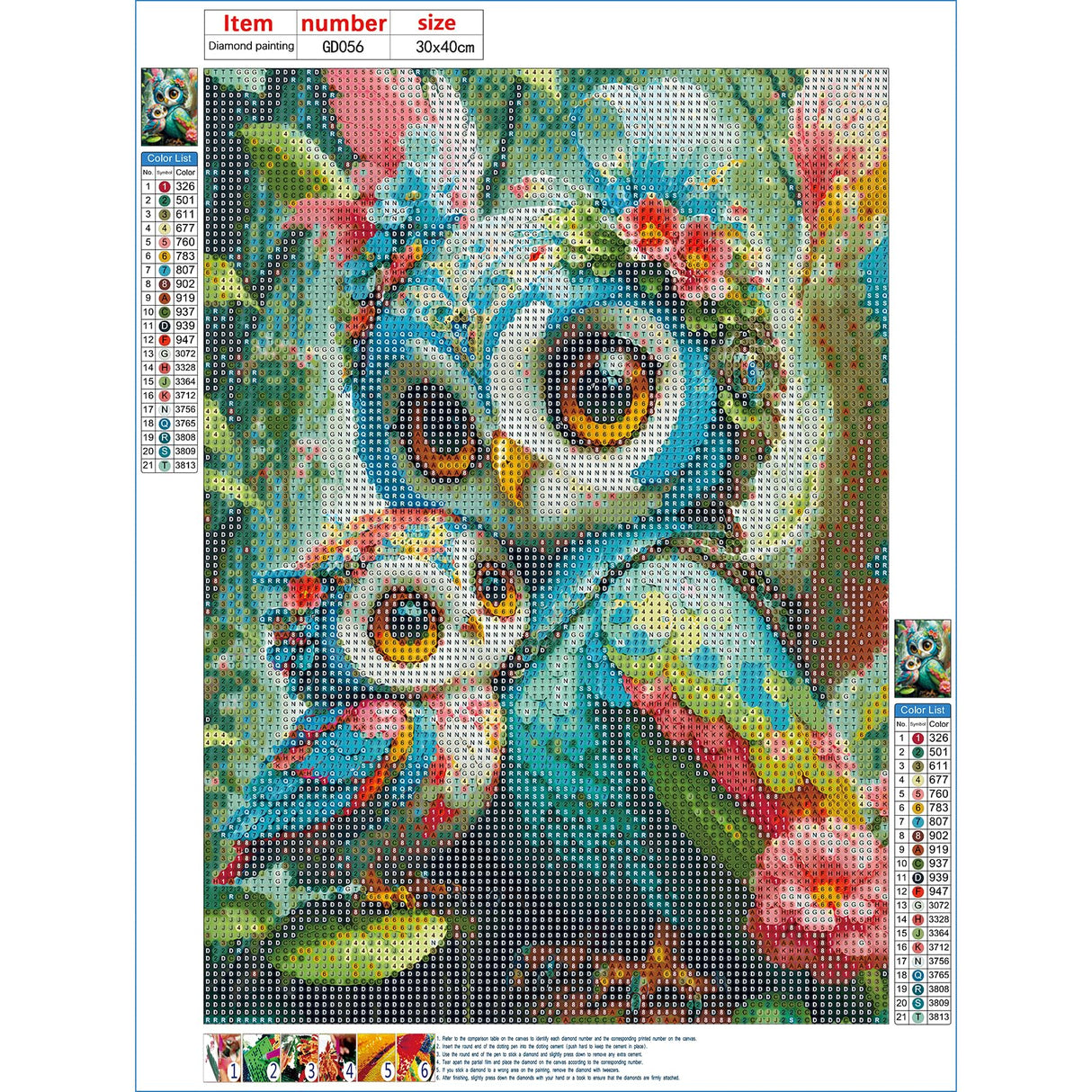 GDYEEH DIY 5D Owls Diamond Art Painting Kit, Fantasy Full Round Drill Sparkling Diamond Painting Picture, Flowers Diamond Painting Art Craft Kits for Adults Beginners, Home Wall Decor 12x16inch GDYEEH