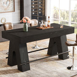 Tribesigns Bar Table, 63-Inch Bar Height Pub Table, Counter Height Table with Metal Footrest, Rectangular High Top Dining Counter Tables with Wood Base for Home Bar, Kitchen, Black Tribesigns