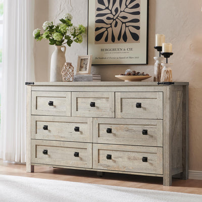 RedLemon 7 Drawer Dresser for Bedroom, Farmhouse 54" Wide Rustic Wood Dresser TV Stand, Dresser Chest of Drawers for Closet, Living Room, Hallway, Light Rustic Oak