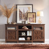 JXQTLINGMU Farmhouse TV Stand for 75 Inch TV, Entertainment Center with Storage, Modern TV Cabinet with Barn Doors, 66" Rustic TV Console for Living Room, Adjustable Shelf - Brown JXQTLINGMU