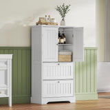 Treocho Bathroom Floor Cabinet, White Bathroom Storage Cabinet with Drawers and Adjustable Shelf, Freestanding Kitchen Pantry Cupboard with 2 Doors for Living Room Treocho