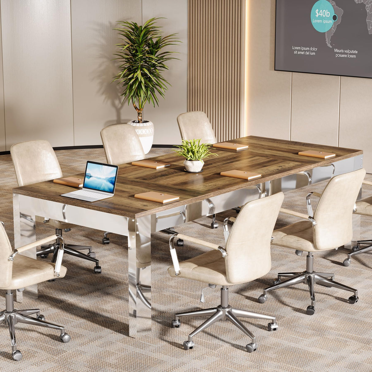 Tribesigns 6.5FT Conference Table for 8-10 People, 78 inch Large Rectangular Meeting Table with Mirrored Metal Legs, Modern Boardroom Desk Seminar Training Desk for Office Conference Room Tribesigns