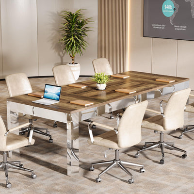 Tribesigns 6.5FT Conference Table for 8-10 People, 78 inch Large Rectangular Meeting Table with Mirrored Metal Legs, Modern Boardroom Desk Seminar Training Desk for Office Conference Room
