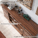 OKD 75" Sideboard Buffet Cabinet with Storage, Farmhouse TV Stand w/Sliding Barn Door, Rustic Long Coffee Bar, Large Buffet Table for Dining Room, Kitchen and Living Room, Reclaimed Barnwood OKD