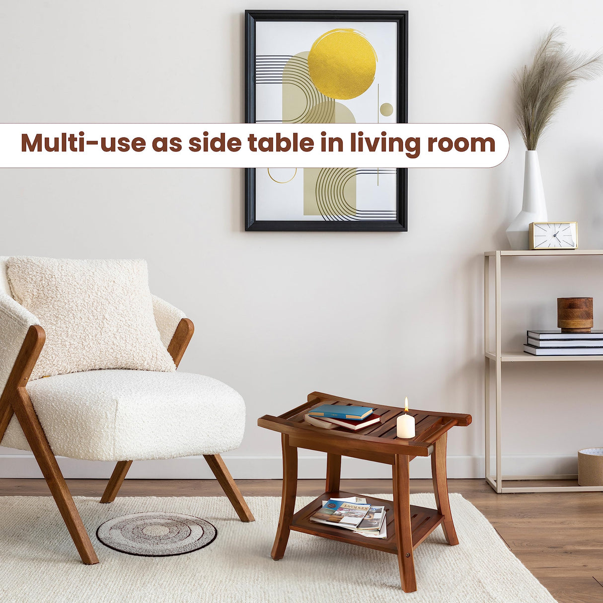 Tinamo Acacia Wood Shower Benches for Inside Shower - Wooden Shower Stool Waterproof for Shaving Legs - Bench Seat with Storage Towel Shelf for Bathroom - Chair Spa Bath (22" x 13" x 18.6") (Acacia) Tinamo