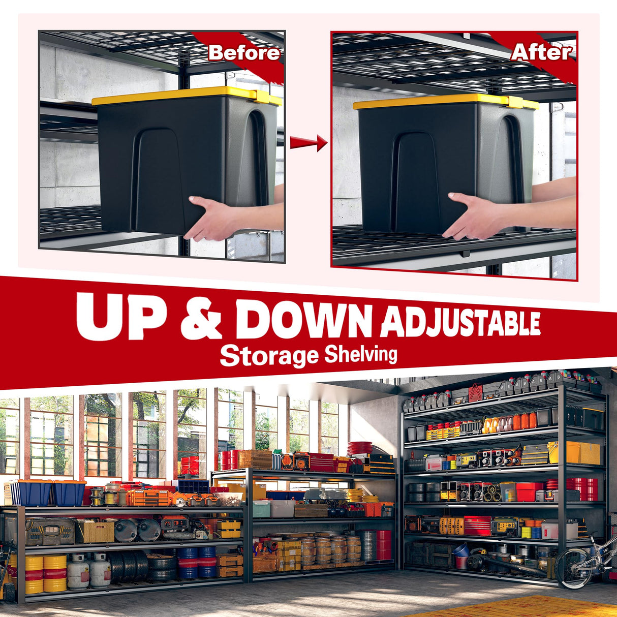 REIBII 60" W Garage Shelving, 2900LBS Storage Shelves, 6 Tier Heavy Duty Shelving, Adjustable Metal Shelving Units and Storage Rack for Warehouse, Pantry, Basement, 60" W x 84" Hx 24" D, 2 Pack REIBII