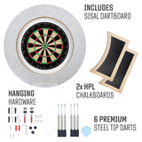 peleya Dart Board Cabinet Set with LED Light; Bristle Dartboard, Built in LED Light, Darts and Chalkboards peleya