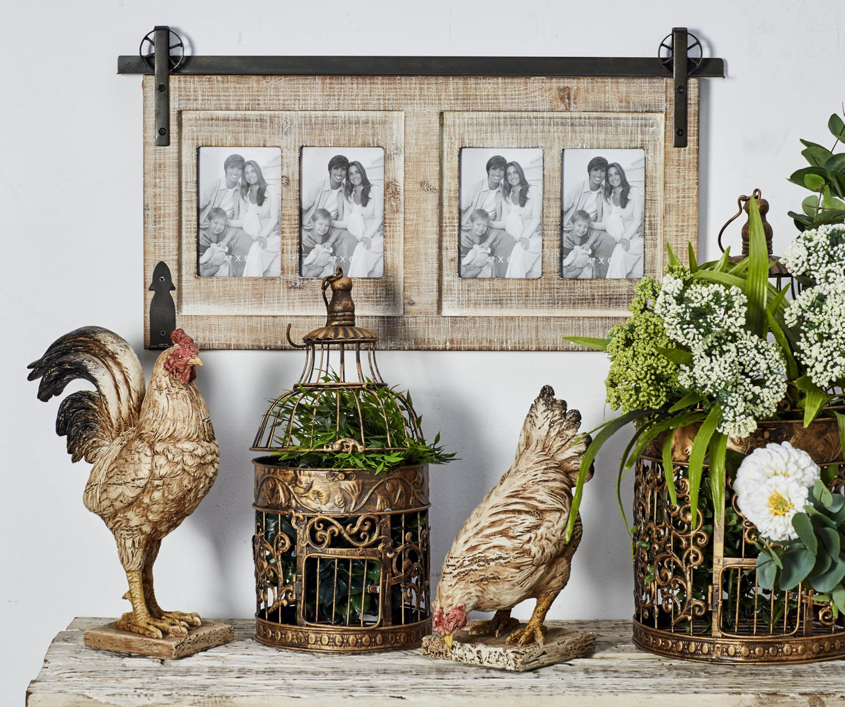 Deco 79 Wood 4 Slot Wall Photo Frame with Metal Accent, 26" x 1" x 14", Brown, SMALL SIZE Deco 79