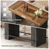 Tribesigns 63 Inch Bar Table, Industrial Counter Height Pub Dining Table, Rectangular Home Bar Units with Metal Footrest for Home Kitchen, Dining Room, Bistro Tribesigns
