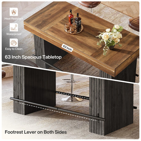 Tribesigns 63 Inch Bar Table, Industrial Counter Height Pub Dining Table, Rectangular Home Bar Units with Metal Footrest for Home Kitchen, Dining Room, Bistro Tribesigns
