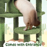 Yaheetech Cactus Cat Tree, 53.5in Cat Tower for Indoor Cats with Sisal Covered Scratching Post, Condo, Plush Perches and Fluffy Balls, Multi-Level Cat Climbing Tree Play House Activity Center, Green Yaheetech