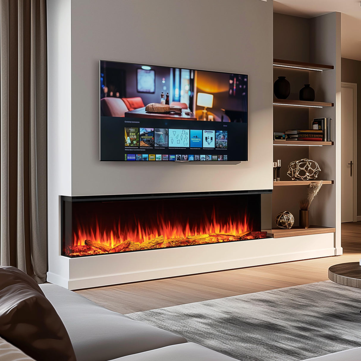 LegendFlame 71" W Smart Build in Electric Fireplace Insert, 1-2-3 Sided View, Heater 750W/1500W, Multi Colors of Flame & Fuel Bed, Alexa/Google Assistant Enabled Legend Flame