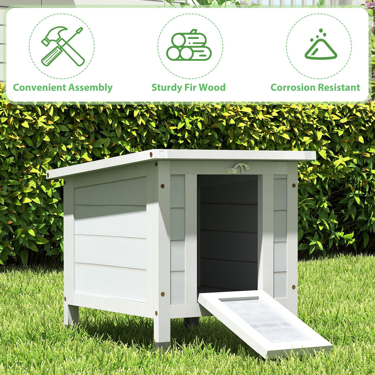 COZIWOW Rabbit Hutch, Outdoor Cat House Weatherproof, Bunny Cage Indoor with Openable, Portable Small Animals Shelters with Nonslip Ramp for Hideout Rabbits/Feral Cats/Chicken/Duck/Small Animals-Gray COZIWOW