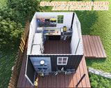 AMERLIFE 10.6x6.8x6.3 FT Galvanized Metal Storage Shed with Open Firewood Bay, Sliding Doors & Ramp, 2 Windows & Vents, Weather-Resistant Outdoor Tool/Garden Shed, Dark Gray AMERLIFE