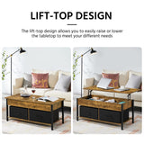 Yaheetech Lift Top Coffee Table with Storage and 2 Fabric Baskets, 41.5 Inch Wooden Raisable Top Coffee Table for Living Room & Office, Rustic Brown Yaheetech