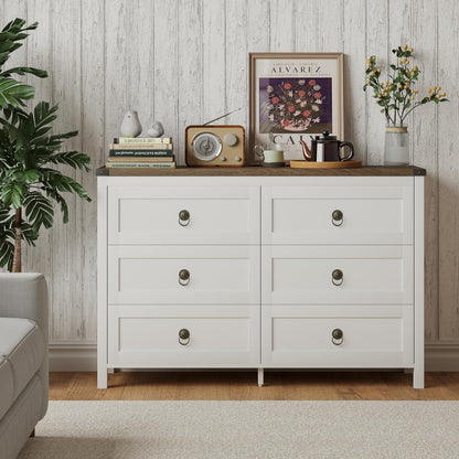 ChooChoo Farmhouse 6 Drawer Dresser, White Dresser for Bedroom, Wide Dressers & Chests of Drawers for Entryway, Hallway - WoodArtSupply