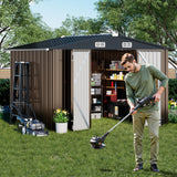 COMHOMA Shed Outdoor Storage Shed Metal,Lockable Doors Tool Sheds with Sloping Roof,Steel Garden Shed with Air Vent for Backyard,Patio,Lawn,Poolside (Brown, 10'x8') COMHOMA