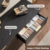 Garvee 6 Drawers Dresser for Bedroom, 47.2" Wide Dressers with Curved Profile Design, Fluted Wood Drawers with Gold Handle, Modern Chest of Dressers with Thickened Design for Living Room, Black Garvee