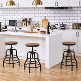 Yaheetech Industrial Bar Stool Vintage Counter Stool Rustic Counter Height Bar Stool Adjustable Metal Stool with Round Wood Seat Kitchen/Dining/Cafe Chair 20-27 Inch Tall, Brown, 1PCS Yaheetech