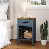 Farmhouse Nightstand with Drawer, Wood Bedside Table with Open Shelf, Modern Bedside Cabinet for Bedroom, Small End Table, Side Tables with Storage Shelf for Bedroom Blue LET512LR YAUKTAK