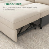 HONBAY Sectional Couch with Pull Out Bed, Sectional Sleeper Sofa with Storage, U Shape Sectional Couches for Living Room,Velvet Beige HONBAY