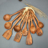 Wooden Spoons for Cooking,10 Pcs Natural Teak Wooden Kitchen Utensils Set Wooden Utensils for Cooking Wooden Cooking Utensils Wooden Spatulas for Cooking BOKALAKA
