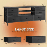 Huuger Dresser for Bedroom With Power Outlets and LED Lights, 7 Drawers TV Stand for 60 Inch TV, Console With Open Shelf, 55 Inches Wide Black, PU Leather Huuger