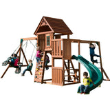 Swing-N-Slide PB 8272 Cedar Brook Wooden Swing Set Play Set with Two Swings, Slide, Monkey Bars, Picnic Table & Glider, Green Swing-N-Slide