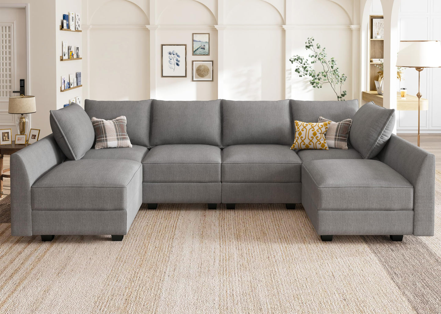 HONBAY Modular Sectional Sofa U Shaped Sectional Modular Sofa with Storage Convertible Modular Sectional Couch for Living Room, Grey