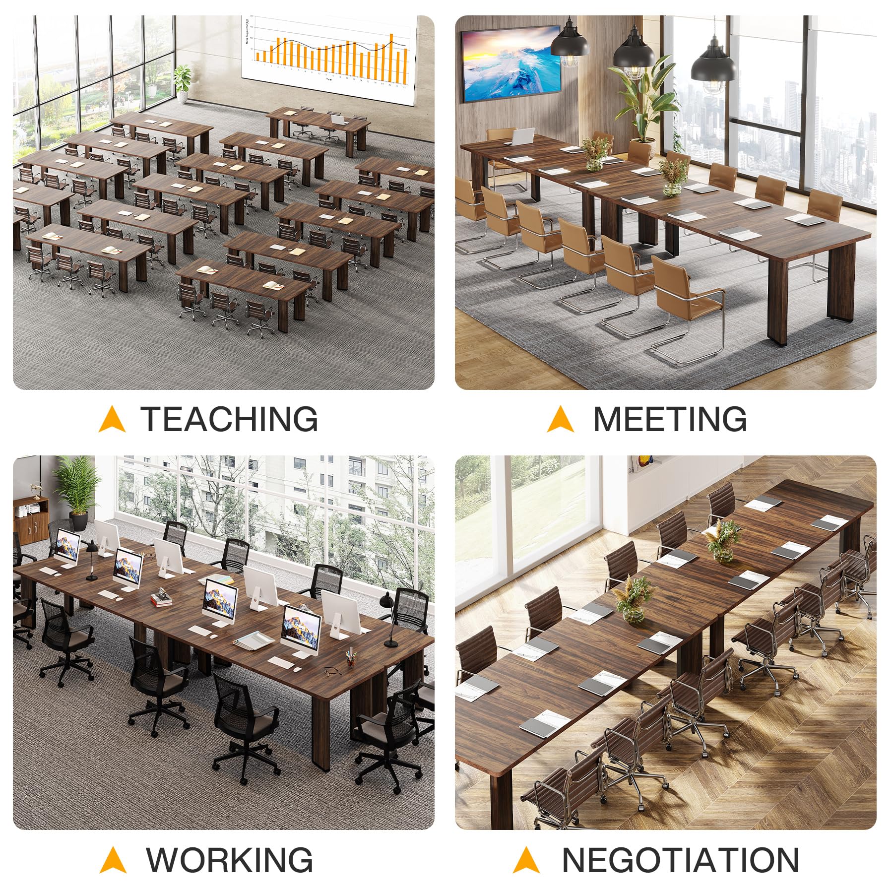 Tribesigns 13FT Conference Table for 10-12, 156-Inch Large Rectangular Meeting Table with Heavy Duty Frame, Business Furniture Boardroom Desk for Office Seminar Conference Training Room (2PCS - WoodArtSupply