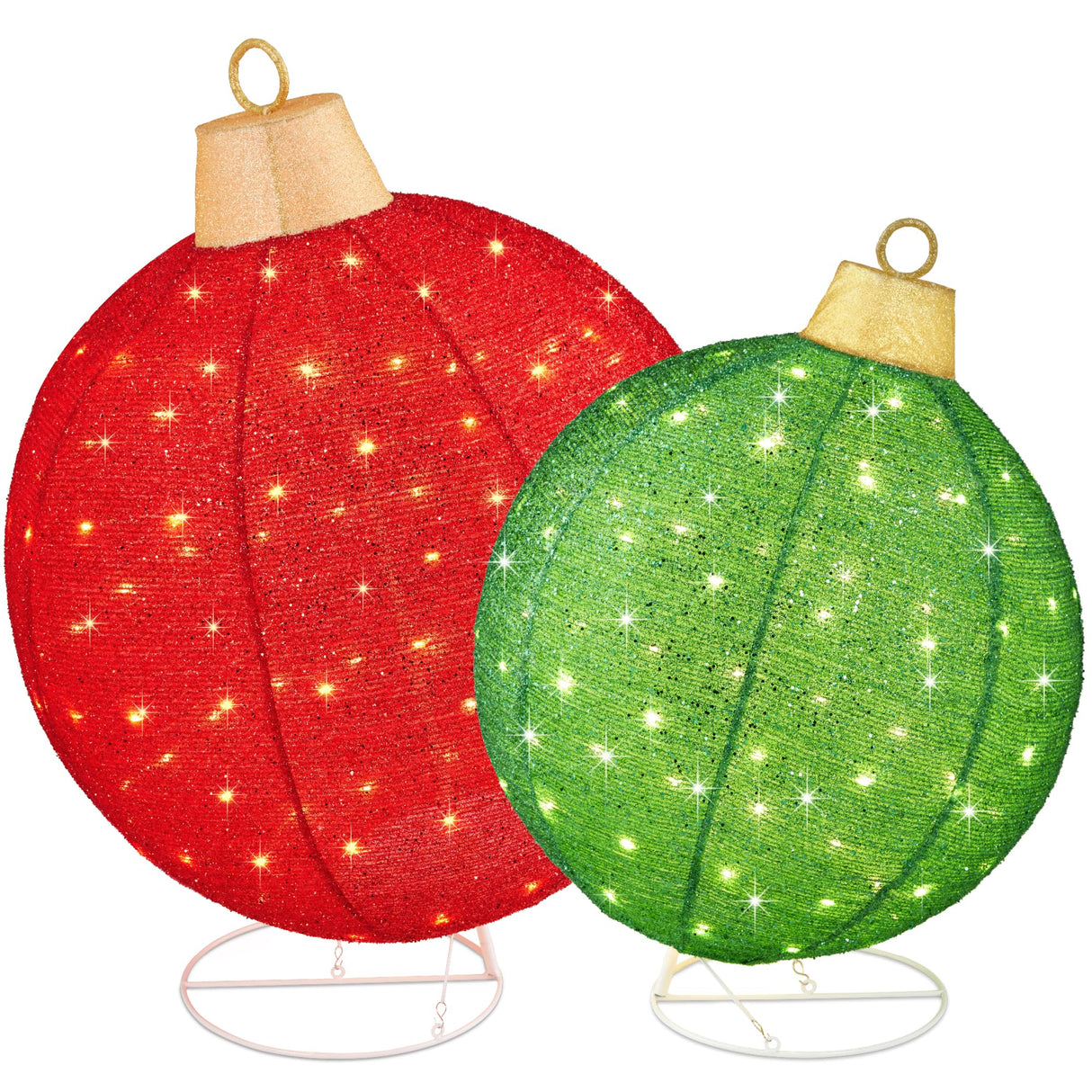Best Choice Products 2pc Lighted Pop-Up Outdoor Christmas Ornament Set, Holiday Ball Decoration w/ 180 LED Lights, 8 Light Functions - Red/Green Best Choice Products