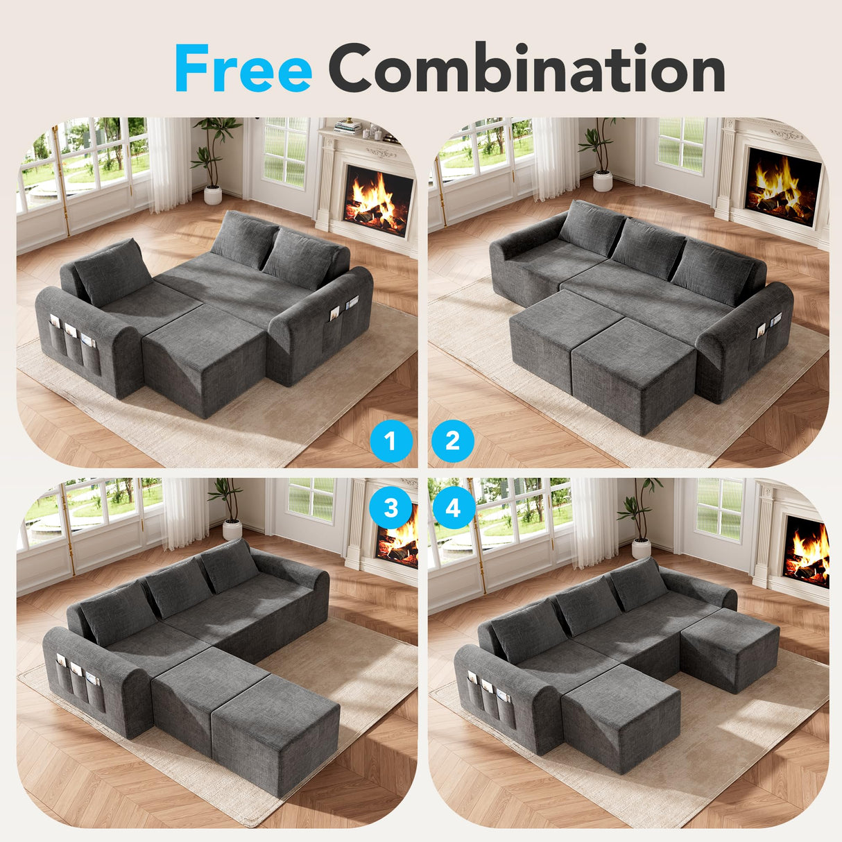 Decofy Cloud Sectional Couch with 2 Ottomans & 3 Pillows, Boneless Couches for Living Room, U Shaped Sectional Sofa Deep Seat Comfy Couch for Small Spaces, No Assembly Required, 72h to Restore Decofy