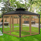 Gazebo Universal Replacement Mosquito Netting, 10' x 12' Outdoor Mesh Netting Screen 4-Panel Sidewall with Zipper for Patio Canopy Garden Porch Pergolas and Backyard, Khaki(Mosquito Net Only) aonear