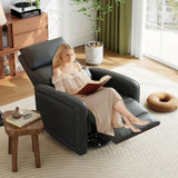 Adult Manual Recliner Chair, 360° Swivel Sofa Rocker, Faux Leather Single Sofa with Adjustable Backrest and Footstool, Modern Wingback Recliner with Hidden Pull Tabs, Living Room Armchair, Gray IDEALHOUSE