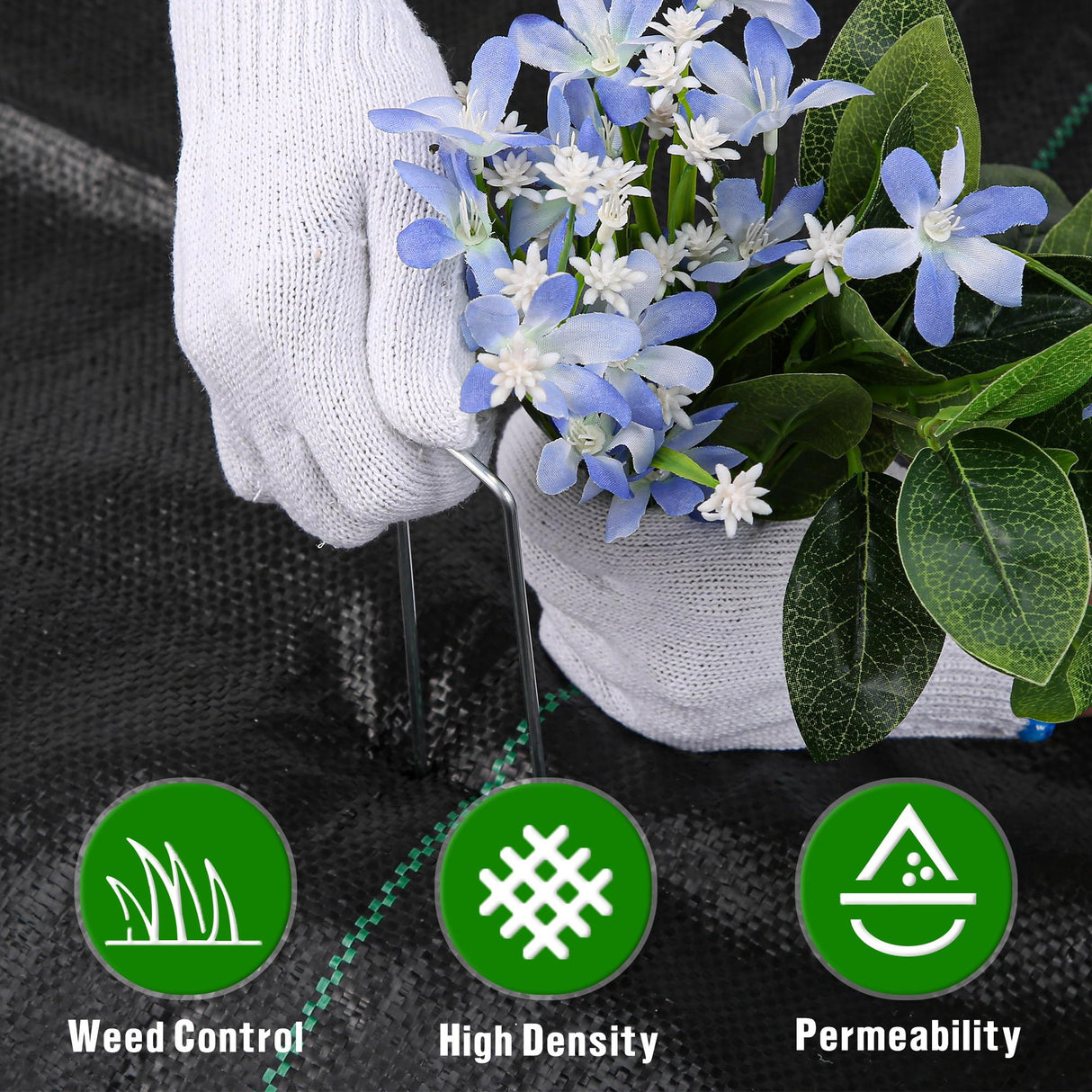 1.3FT x 50FT Weed Barrier Landscape Fabric Heavy Duty, 3.2oz Premium Gardening Weed Control Mat with 10 U-Shaped Securing Pegs, Ground Cover for Garden Beds, Farming, Underlayment, Commercial Driveway Kijamilee