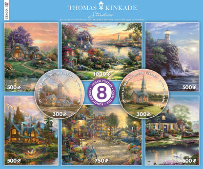 Ceaco - 8 in 1 Multipack - Thomas Kinkade - (2) Round 300 Piece, (4) 550 Piece, (1) 750 Piece (1) 1000 Piece Jigsaw Puzzles