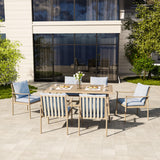 HAPPATIO 7-Piece Outdoor Dining Set for 6, Aluminum Patio Dining Set Includes 6 Dining Chairs and 1 Large Rectangular Table with Umbrella Hole, Patio Furniture Set for Lawn, Porch, Backyard, Brown HAPPATIO