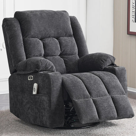 Ketaiyou Power Swivel Rocker Recliner Chair for Adults with Massage and Heat, USB and Type-C Ports, Infinite Position, Electric Glider Reclining Single Sofa Chair for Living Room(Dark Grey) Ketaiyou