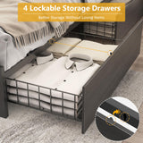 Lifezone Queen Bed Frame with 2-Tier Storage Headboard, Metal Platform Bed Frame with 4 Storage Drawers, Built in Charging Station & LED, Noise-Free/Metal Support/No Box Spring Needed, Rustic Grey Lifezone