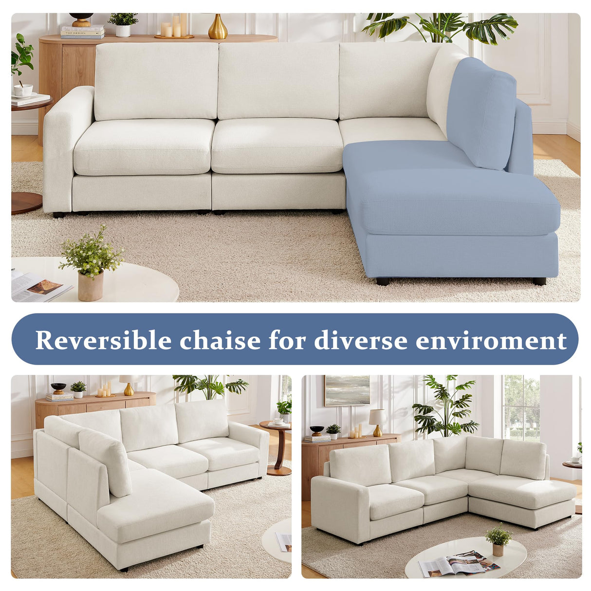 Mofolit 100“ L Shaped Couch with Reversible Chaise Sectional Sofa Corner Couches for Living Room,Apartment and Compact Spaces(Cream) Mofolit